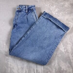 PILCRO High Rise Pleated Cuff Trouser Wide Leg Jeans Womens Size 25 Light Wash*
